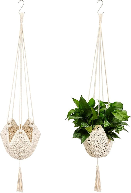 Shappy 2 Pack Boho Macrame Plant Hanger, Large Hanging Planter Plant Holder Pot Hanger Hanging Basket Wall Planters, Plants Lover Gift for Indoor Garden (Classic,White)