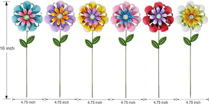 Metal Flower Garden Stakes, 6 Pc. Set, Large Colorful Decorative Landscape and Gardening Outdoor Decor, Lawn and Yard Ornament, Rust and Weather Resistant