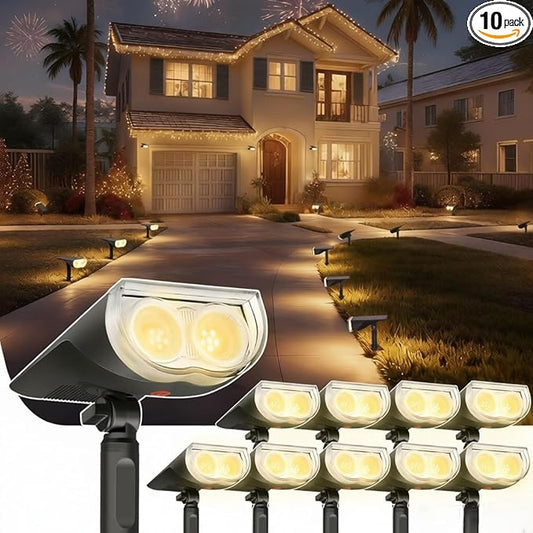 Linkind Solar Lights Outdoor StarRayS, Bright Solar Spot Lights Outdoor, IP65 Waterproof Spotlights for Landscape Garden Yard Walkway Patio Tree (Warm White, 10 Pack)