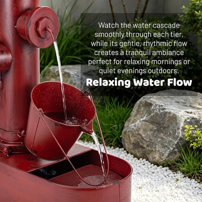 2-Tier Outdoor Water Fountain, 27" Heavy-Duty Metal Garden Fountains | Rustic Waterfall with Pumb & Debris Filter Screen, Rustproof Fire Hydrant Soothing Water Flow for Patio Yard Porch Decor