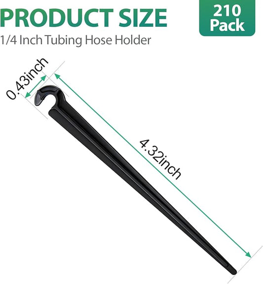 RedChili 210 Pack Irrigation Support Stakes for 1/4 Inch Drip Tubing, 1/4" Drip Tubing Hold Plastic Stakes Quarter Inch Drip Line Holder Fittings for Lawn Raised Bed Greenhouse Plant Watering System