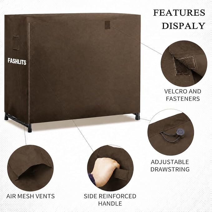 4ft Firewood Rack Cover, Waterproof Heavy Duty 600D Oxford | Storage Wood Rack Cover for Patio, Yard, Indoor and Outdoor Use(Cover Only, Rack Not Included)
