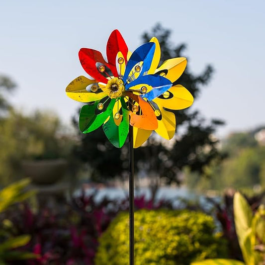 Stargarden Outdoor Wind Spinner, 64 * 14.2" Double Wind Sculptures | Colorful Metal Windmill for Garden Patio Yard Decor