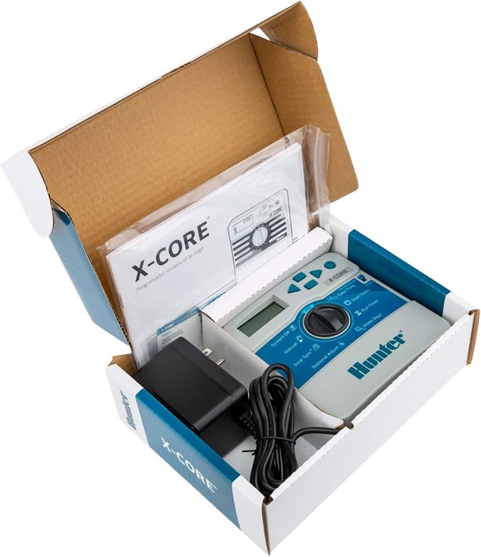 Hunter X-Core XC400i Indoor Sprinkler Timer, 4-Zone Irrigation Controller | Indoor 4-station irrigation controller with easy programming, manual controls, seasonal adjust, and standard dial operation