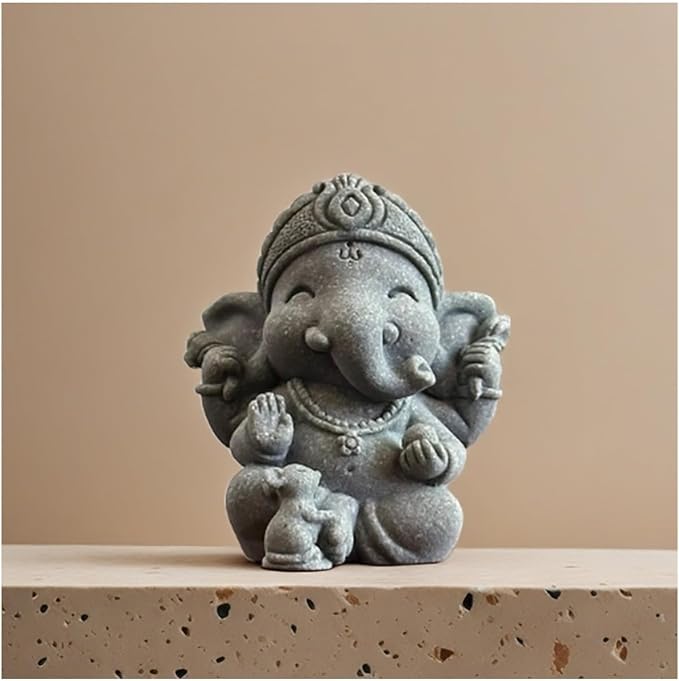 livelyfish Small Elephant Statue Sandstone Figurine Hindu Meditation Buddha Sculpture for Fish Tank Aquarium Decoration (A)