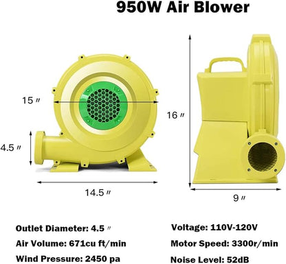 HONEY JOY Air Blower, 950 Watts 1.25HP Bounce House Blower for Inflatables, Bouncy Castle and Jump Slides, 13FT Wire & Stakes, UL Certificate, Portable and Powerful Commercial Air Blower(950w, 1.25HP)