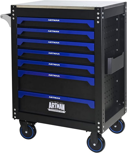 7-Drawer Rolling Tool Chest, Iron Top for Garage, Black&Blue | Heavy Duty Mobile Tool Cabinet with Drawers, Large Metal Tool Box Organizer for Repair Shop and Storage