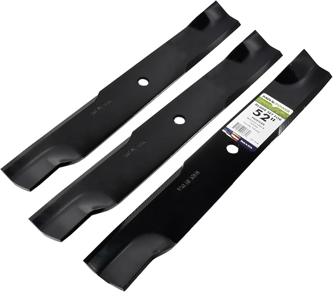 MaxPower 561145B USA MADE 3 Blade Set | For 52" Cut Hustler Mowers Replaces OEM #'s 795526, 603995, 783753, 787721, 30227-52X