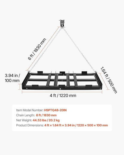 VEVOR Drag Harrow, 48 x 20 in, Tow-Behind Driveway Grader with Adjustable Width & 50lbs Load Capacity, Heavy Duty Lawn Leveling Rake, Galvanized Steel Gravel Driveway Drag, Fits ATVs UTVs Tractors
