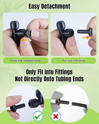 Pawfly 30 Pcs 1/4" End Plugs for Quick Connect 1/4" Drip Irrigation Tee Connectors, Push-to-Fit Connector End Cap Fittings, Leak-Proof End Closure Parts Stoppers, 1/4 Inch Drip Irrigation Parts