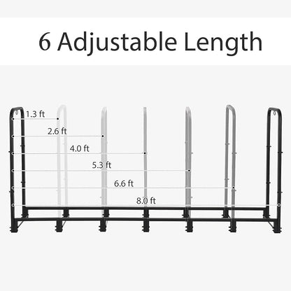 8FT Firewood Rack Outdoor with Cover, Heavy Duty Wood Holder with Log Carrier, Adjustable & Waterproof Log Holder Wood Storage Stand for Fireplace Patio Outdoor, Black