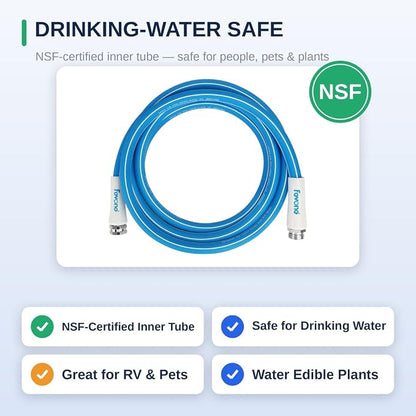 FEVONE Kink Free Garden Hose 12 ft, Heavy Duty Water Hose | Flexible Hybrid Polymer, Drinking Water Safe, 5/8 ID, 600 PSI, Leak-Proof, Aluminum 3/4 GHT Fittings for Garden Watering