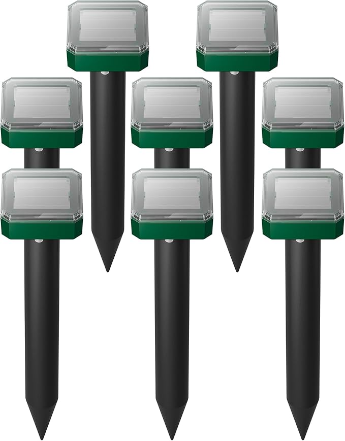 Solar Powered Mole Repeller Gopher Deterrent Outdoor Groundhog Repellent Ultrasonic Snake Armadillo Repeller Waterproof Effective for Yard Lawn Garden (8, Dark Green)