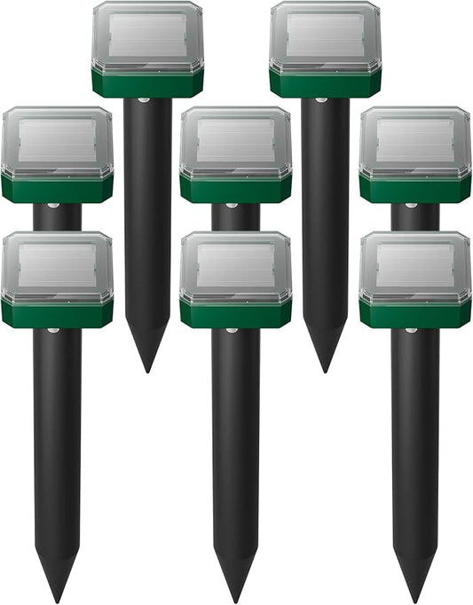 Solar Powered Mole Repeller Gopher Deterrent Outdoor Groundhog Repellent Ultrasonic Snake Armadillo Repeller Waterproof Effective for Yard Lawn Garden (8, Dark Green)