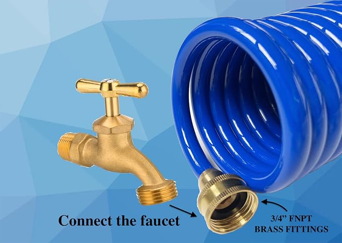 SANFU PU Recoil Garden Water Hose 3/8"ID(9.5 x 12.7mm) x 50ft Premium with 3/4"Inch Brass Fittings Retractable, Outdoor Patio Hose Marine&Boat, Blue(50')