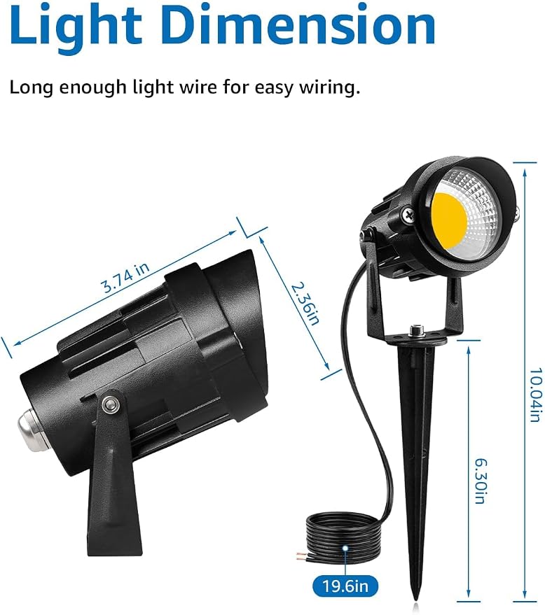SUNVIE Low Voltage LED Landscape Lights with Spike Stand & Connector 12Pack | 12-24V 3000K Waterproof 900LM Pathway Garden Lights Wired Wall Tree Flag Landscape Spot lights Outdoor (No Transformer)