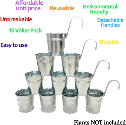 LaLaGreen Rail Planter (4 in, 10 Pack) Silver Metal Railing Flower Pots | Rail planters for balcony, apartment, patio, porch, deck, window box, herb, succulent, flower boxes, outdoor plants