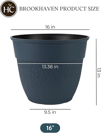 The HC Companies 16 Inch Brookhaven Decorative Round Planter - Lightweight Premium Resin Plant Pot with a Stonelike Texture for Indoor Outdoor Use, Slate Blue