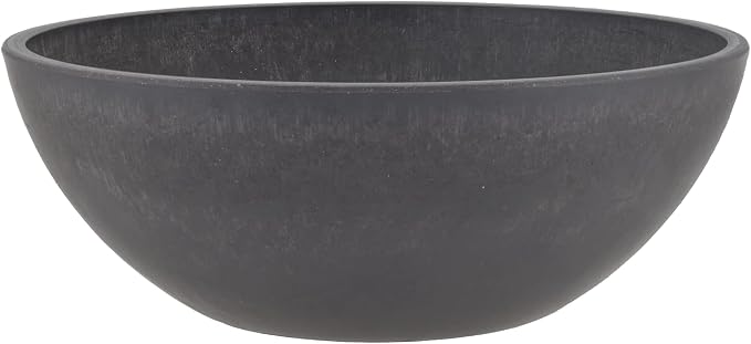 PSW PotCollection M30DC Plastic/Stone/WoodComposite Low BowlPlanter,No Drainage Hole(Drillable), Shallow Indoor/Outer Pot for Succulents,Bonsai,Fairy Gardens,Herbs,Dark Charcoal, 12 Inch (Pack of 12)