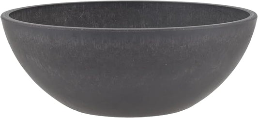 PSW PotCollection M30DC Plastic/Stone/WoodComposite Low BowlPlanter,No Drainage Hole(Drillable), Shallow Indoor/Outer Pot for Succulents,Bonsai,Fairy Gardens,Herbs,Dark Charcoal, 12 Inch (Pack of 12)