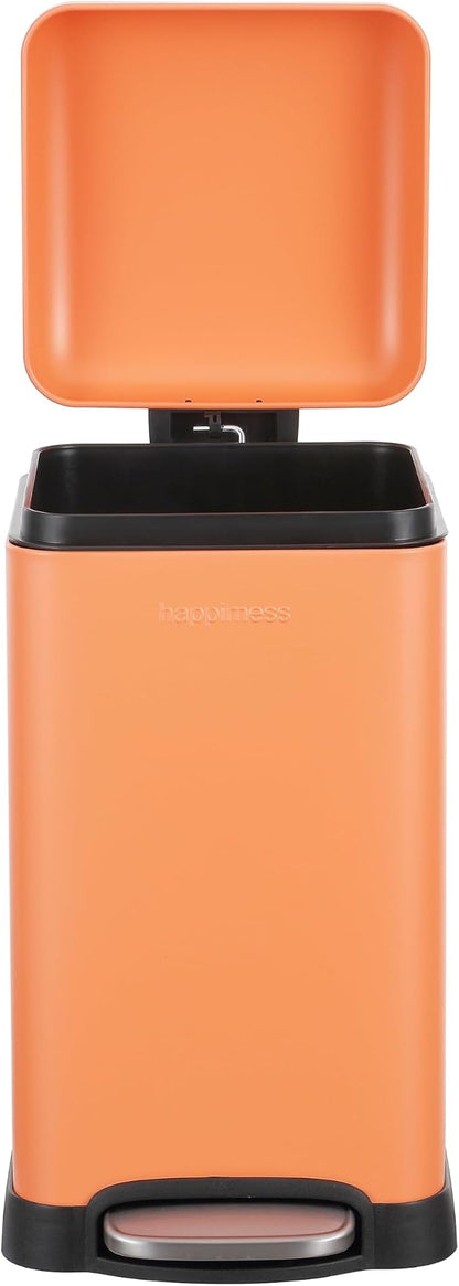 happimess HPM1012K Betty Retro Mini 3.2-Gallon Step-Open Trash Can, Carrot Cake,with Soft-Close Lid, Fingerprint Resistant, Modern, Minimalistic for Home, Kitchen, Office, Bedroom, Bathroom