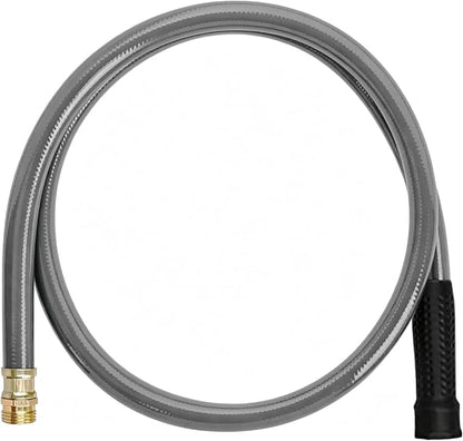 Worth Short Lead-in Gray Garden Hose 3/4 in. x 5 ft. -Kink Free, No Leaking, Male/Female Fittings -Heavy Duty Durable Flexible Lightweight Water Pipe -Brass Aluminum Ends for Household & Commercial