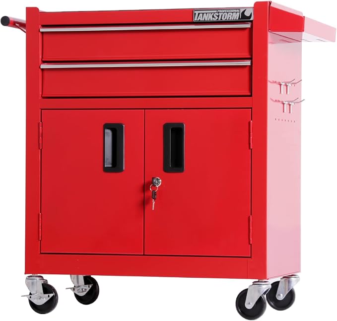 Tool Chest Heavy Duty Cart Steel Rolling Tool Box with Lockable Doors (TZ12 Red)