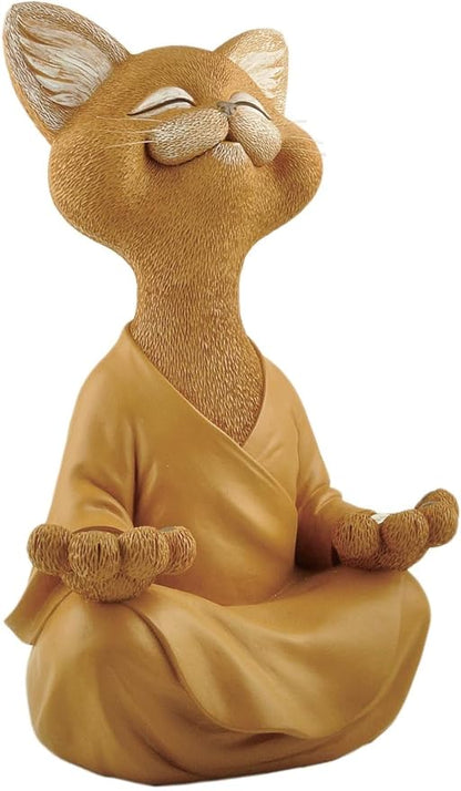 JFSM INC. 12" Whimsical Happy Cat Garden Buddha Statue - Indoor Outdoor Resin Cat Statue - Meditating Animal Sculpture, Mindful Yoga Decor for Patio Yard Lawn Porch