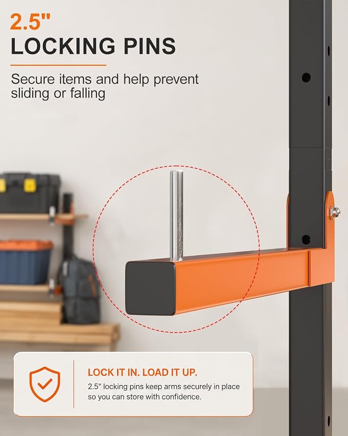Lumber Storage Rack Wall-Mounted Lumber Racks Heavy Duty Wood Storage Rack with 6-Level Holds Up 720 LBS Sturdy Folding Garage Wood Organizer Orange Shelving Metal Shelf for Indoor & Outdoor- 4 Pack