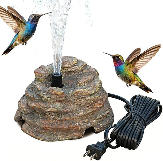 Bird Bath Fountain, Resin Granite with 9.8ft Long Wired Pump for Outdoor Garden Patio Decor, Rock Water Feature Fountain for Hummingbird Birdbath Aquariums and Fish Tank (Brown)