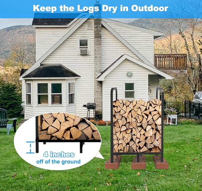 2.8ft Firewood Rack Holder, Adjustable Heavy Duty Fire Log Stacker Stand for Fireplace, Outdoor Indoor Metal Wood Pile Storage Organizer, Patio Logs Stand tool, Black