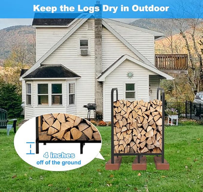 2.8ft Firewood Rack Holder, Adjustable Heavy Duty Fire Log Stacker Stand for Fireplace, Outdoor Indoor Metal Wood Pile Storage Organizer, Patio Logs Stand tool, Black