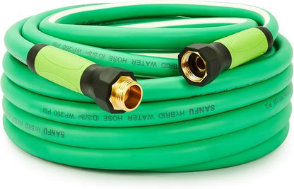 SANFU Upgraded Hybrid Garden Hose 5/8-Inch X 25 FT, Heavy Duty, Burst 800PSI, Water Hose Non-Kinking With Grip Handle, 3/4" GHT Solid Brass Fittings, Green+White
