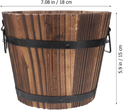 DOITOOL Rustic Wooden Barrel Planter: Wood Whiskey Barrel Bucket Flower Pots Indoor Outdoor Plants Boxes Container for Home Garden Patio Backyard - 7.08 x 5.9 x 5.1 inches (Large)