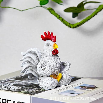 Yoga Rooster Ornament, Chicken Buddha Zen Figurine Resin Sit in Meditation Rooster Statue Rustic Farmhouse Bird Sculpture Gift Handmade Decoration for Home Patio Yard Lawn Garden (White)