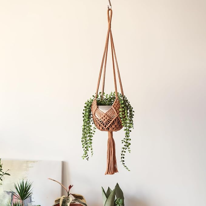 Hanging Planter with Patterns,4Packs Macrame Plant Hangers Indoor Macrame for up to 8 inch Pot Crochet Boho Plant Hanger Holder for Indoor Outdoor with 4S Shaped Stainless Steel Hooks (4colors)