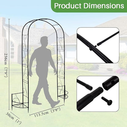 93" Garden Arbor Metal Arch Trellis for Climbing Plants with Planter Box | Outdoor Arbors Archway Pergola for Wedding Ceremony Party Decoration Arched Top Trellises for Rose Vine Backyard Lawn Patio