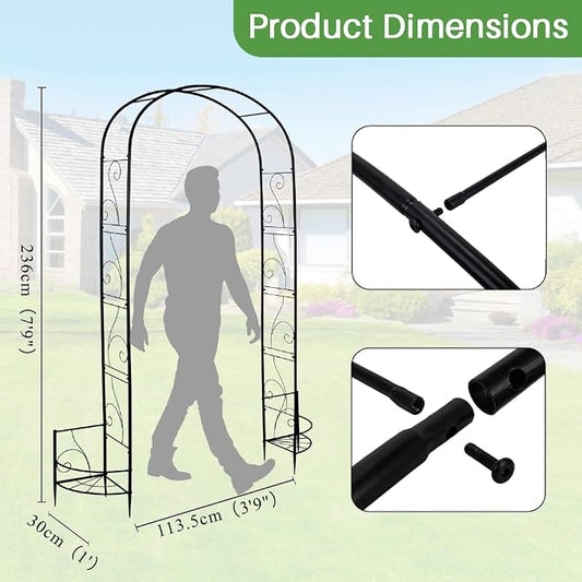 93" Garden Arbor Metal Arch Trellis for Climbing Plants with Planter Box | Outdoor Arbors Archway Pergola for Wedding Ceremony Party Decoration Arched Top Trellises for Rose Vine Backyard Lawn Patio