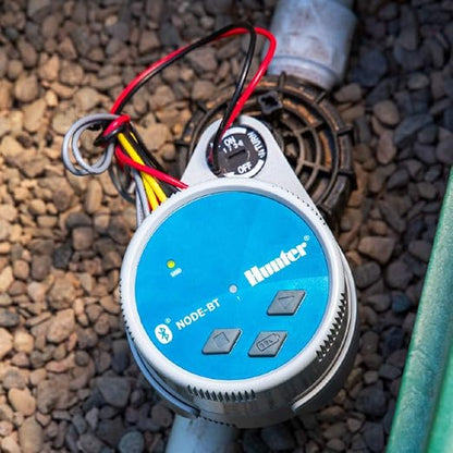 Hunter NODE-BT-100 Battery Sprinkler Timer, 1-Zone Controller with Solenoid | Bluetooth battery irrigation controller with DC-latching solenoid, app control, for drip or remote systems
