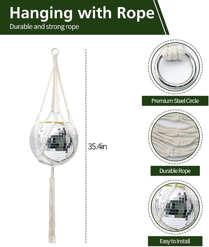 8" Silver Disco Ball Planter with Hanging Rope, Hanging Chain, Hook, Circle | for Decoration