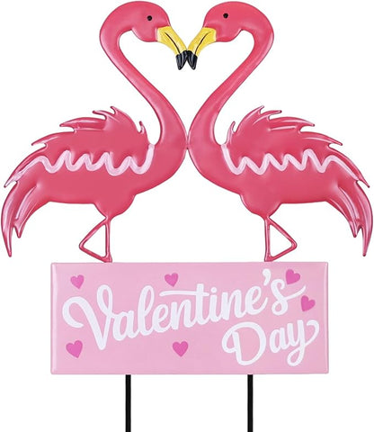 hogardeck Valentines Day Decorations Outdoor, Metal Flamingos Decorative Garden Stakes for Valentines Decor, Valentine's Day Yard Sign for Home Outside Lawn Porch Anniversary Wedding Party