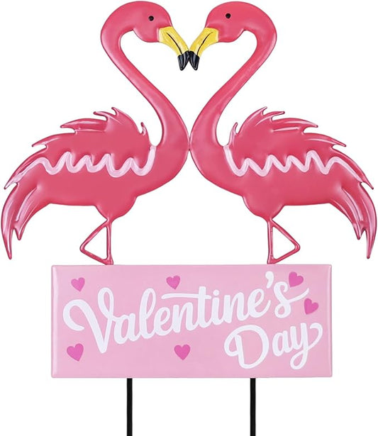 hogardeck Valentines Day Decorations Outdoor, Metal Flamingos Decorative Garden Stakes for Valentines Decor, Valentine's Day Yard Sign for Home Outside Lawn Porch Anniversary Wedding Party