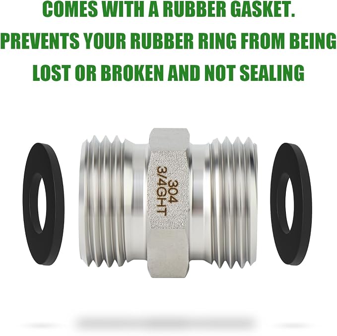TAISHER 5PCS 304 Stainless Steel Garden Hose Adapter, 3/4" GHT Male x 3/4" GHT Male Garden Hose Connector with Washers