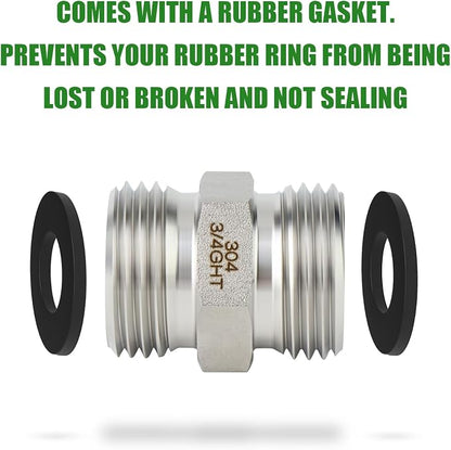 TAISHER 5PCS 304 Stainless Steel Garden Hose Adapter, 3/4" GHT Male x 3/4" GHT Male Garden Hose Connector with Washers