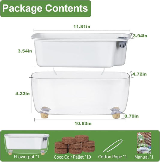 Oliz Self-Watering Planter with Coco Coir, Clear Modern Rectangular Pot | 11.8 * 4.6 inch, Decorative Flower Pot for Indoor Plants, Windowsill Plant Pot with Drainage Holes, African Violets Pots