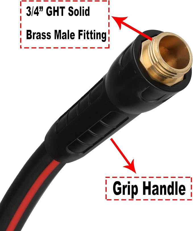 Hybrid Garden Hose 5/8 IN. x 75 FT, Heavy Duty, Lightweight, Flexible with Rotatable Grip Handle and Solid Brass Fittings, Gray+Red