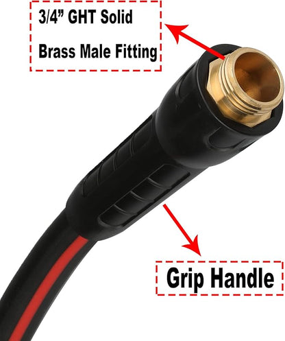 Hybrid Garden Hose 5/8 IN. x 25 FT, Heavy Duty, Lightweight, Flexible with Rotatable Handle and Solid Brass Fittings, Gray+Red
