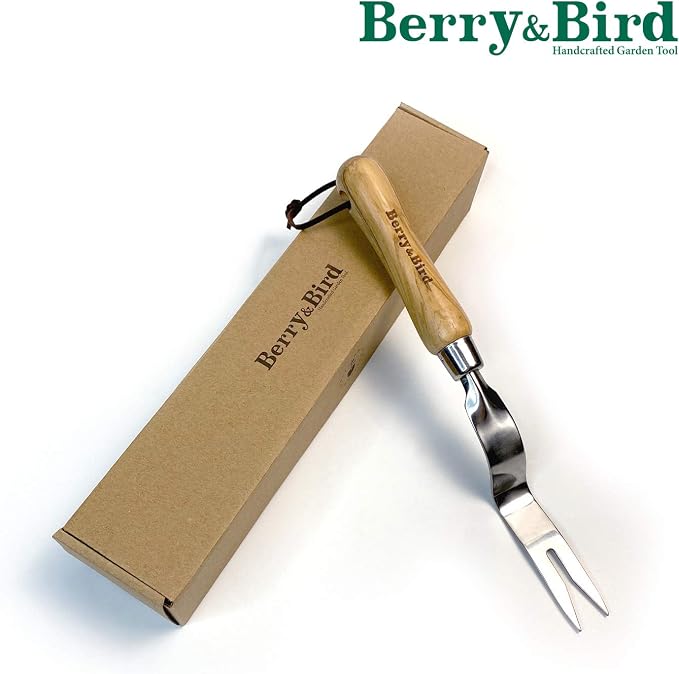 Berry&Bird Hand Weeder Tool, 12.1" Stainless Steel Gardening Weed Puller | Manual Weeding Removal Cutter Tool with Ash Wood Handle for Planting, Weeding, Flower & Vegetable Care in Garden Lawn Yard