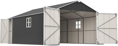 KEIKI 12x20 FT Outdoor Metal Storage Shed Garage with Double Doors, Large Capacity Steel Utility Shed for Vehicle Equipment and Garden Tool Storage, Weather Resistant Backyard Shed