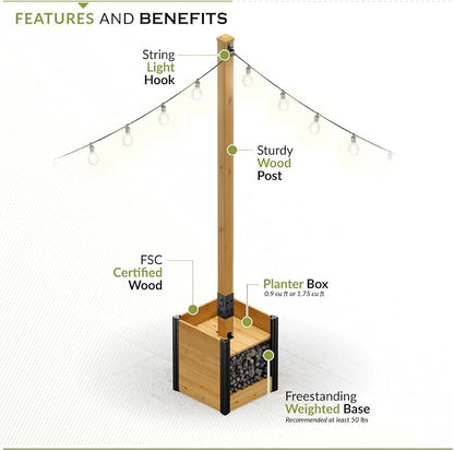 8.5ft H (1 Post w/Planter Box) Freestanding Zippity Concord String Light Post for Outdoor Hanging Lights, Outdoor Lamp Poles for Balcony Illumination, Patio Decor for String Glow, ZP19081